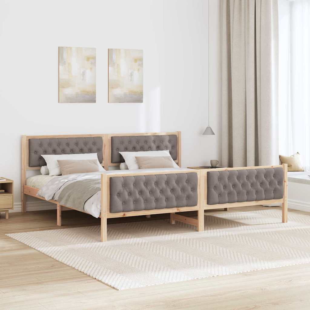 Sengestel med hovedgærde Gråbrun 200 x 200 cm Massiv fyrretræ