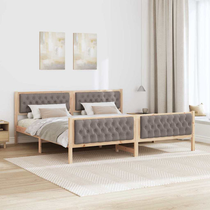Sengestel med hovedgærde Gråbrun 200 x 200 cm Massiv fyrretræ