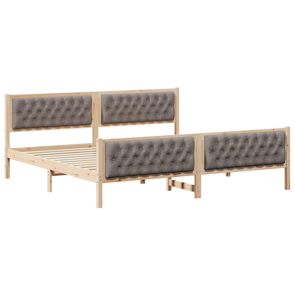 Sengestel med hovedgærde Gråbrun 200 x 200 cm Massiv fyrretræ