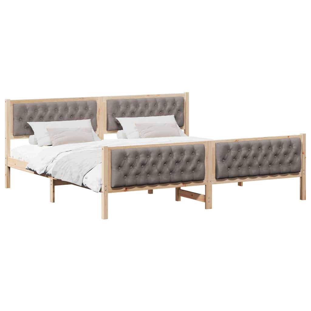 Sengestel med hovedgærde Gråbrun 200 x 200 cm Massiv fyrretræ