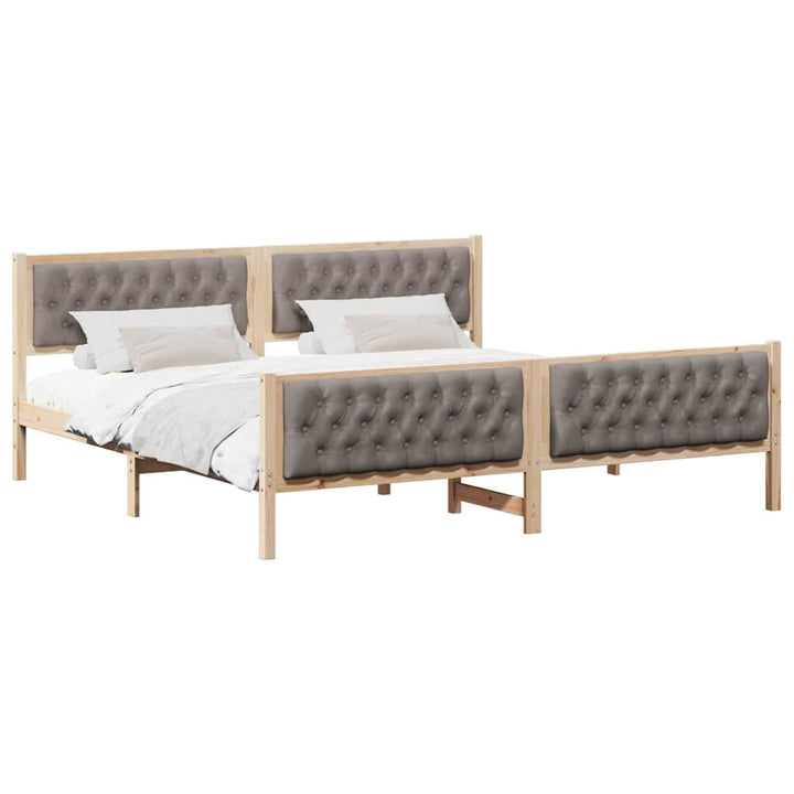 Sengestel med hovedgærde Gråbrun 200 x 200 cm Massiv fyrretræ