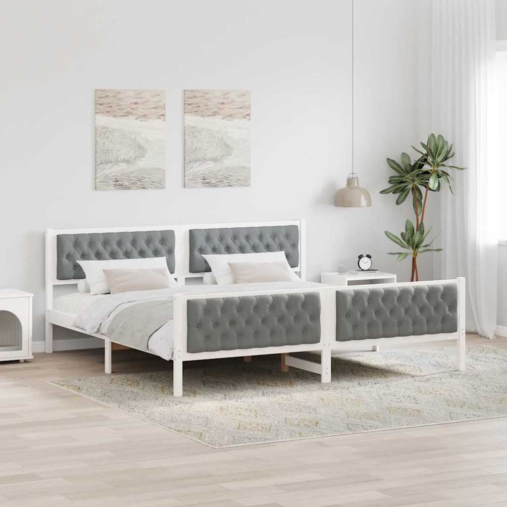 Sengestel med hovedgærde Lysegrå 200 x 200 cm Massiv fyrretræ