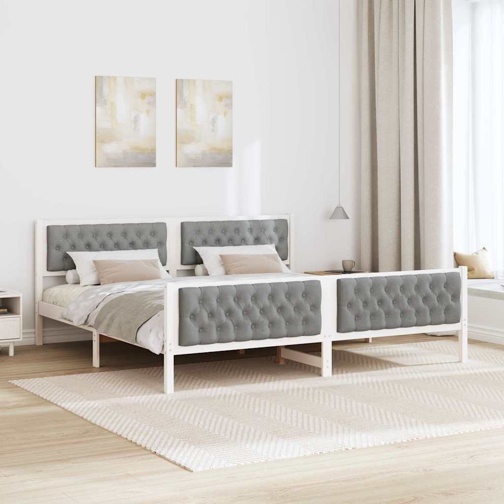 Sengestel med hovedgærde Lysegrå 200 x 200 cm Massiv fyrretræ