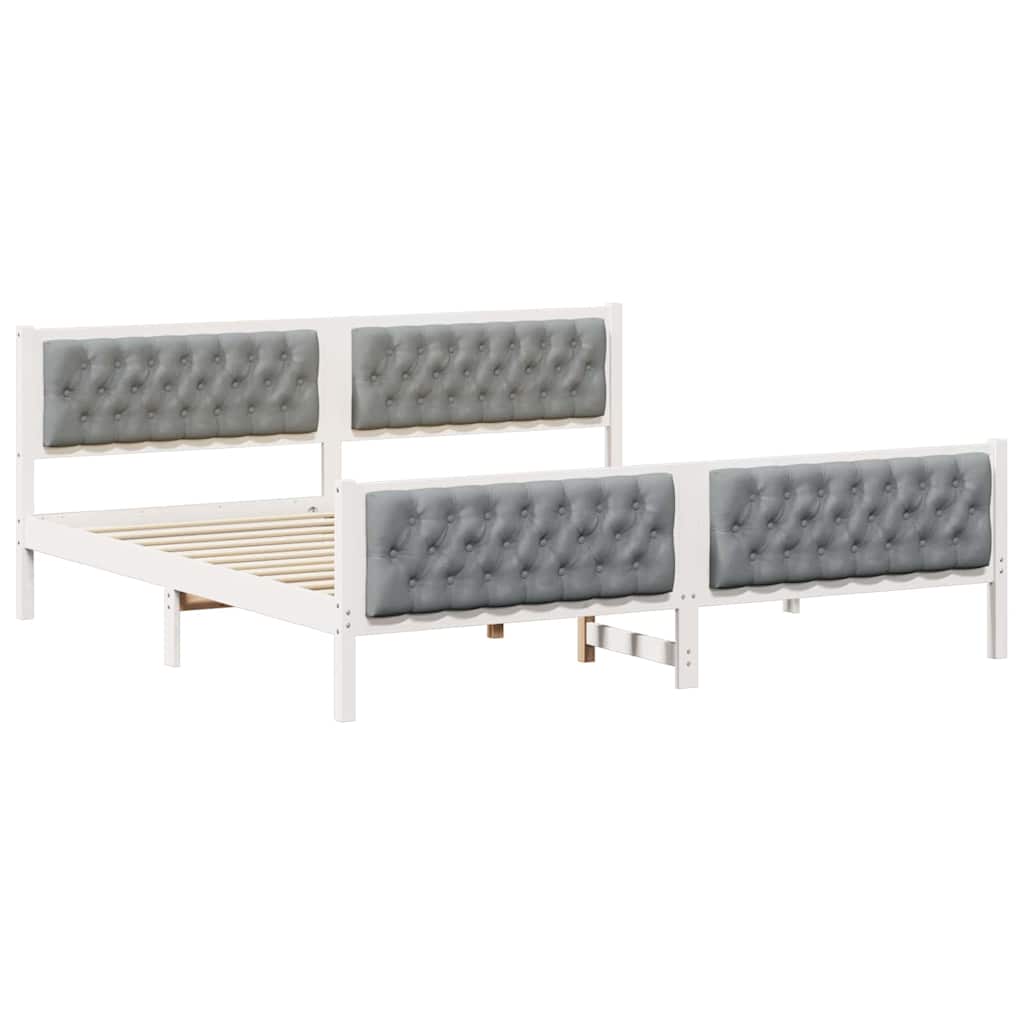 Sengestel med hovedgærde Lysegrå 200 x 200 cm Massiv fyrretræ