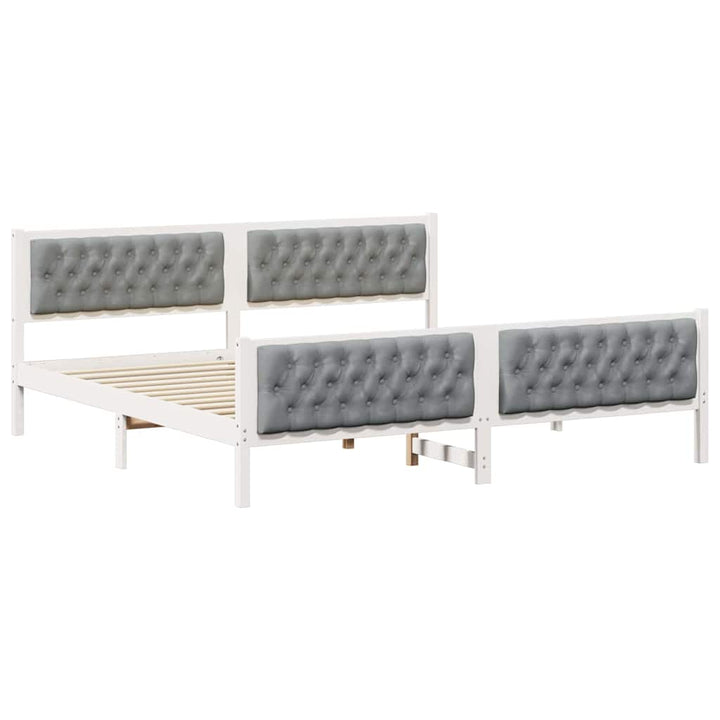 Sengestel med hovedgærde Lysegrå 200 x 200 cm Massiv fyrretræ