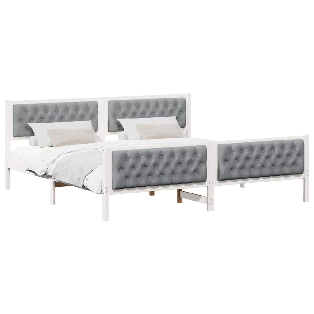 Sengestel med hovedgærde Lysegrå 200 x 200 cm Massiv fyrretræ