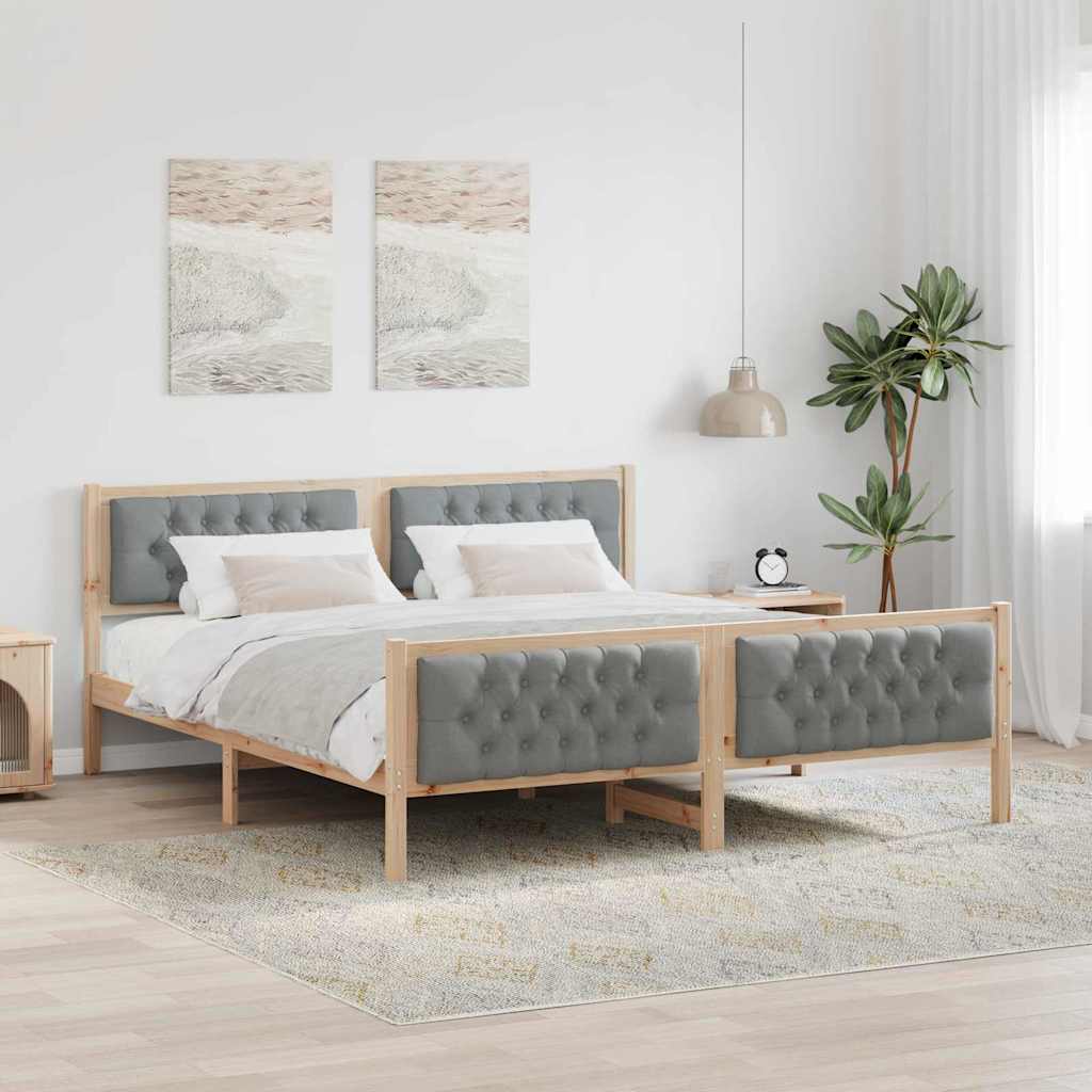 Sengestel med hovedgærde Lysegrå 180 x 200 cm Massiv fyrretræ