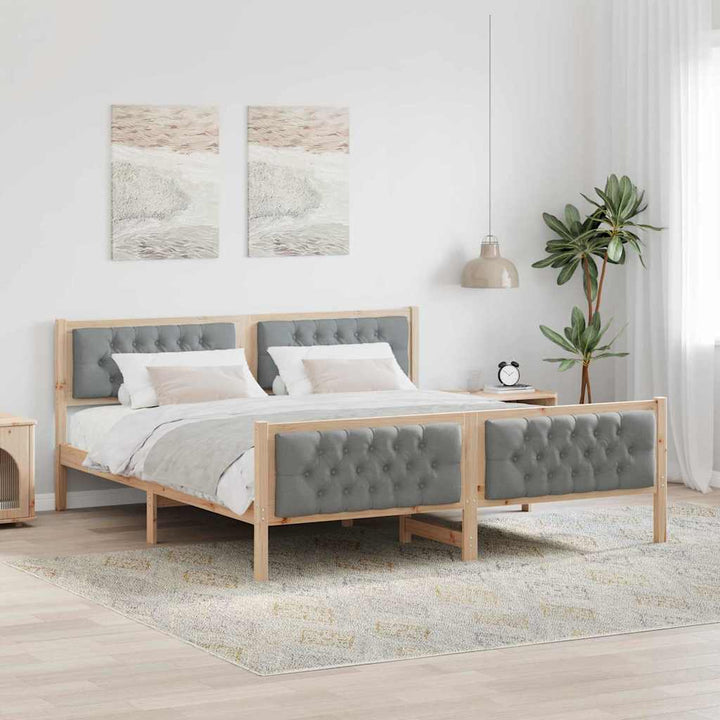 Sengestel med hovedgærde Lysegrå 180 x 200 cm Massiv fyrretræ
