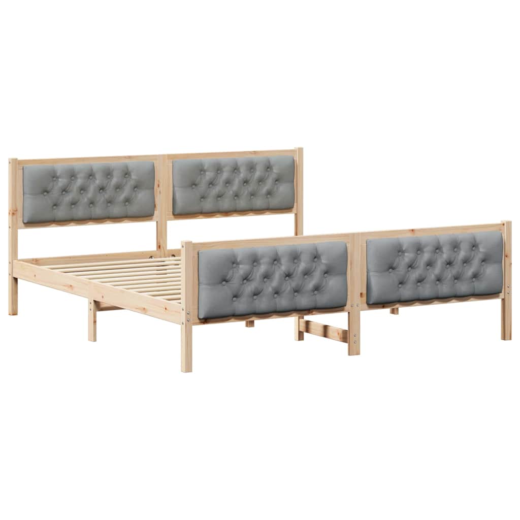 Sengestel med hovedgærde Lysegrå 180 x 200 cm Massiv fyrretræ