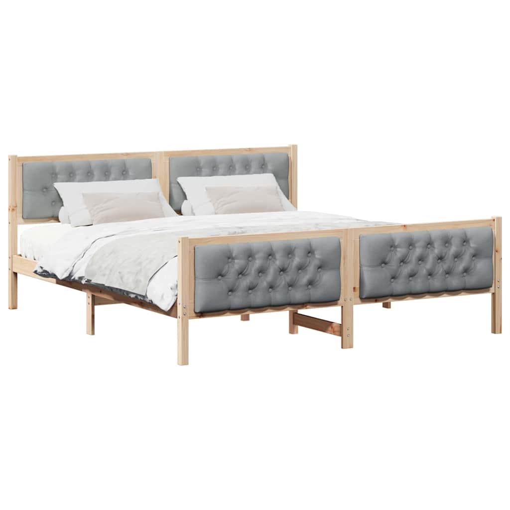 Sengestel med hovedgærde Lysegrå 180 x 200 cm Massiv fyrretræ