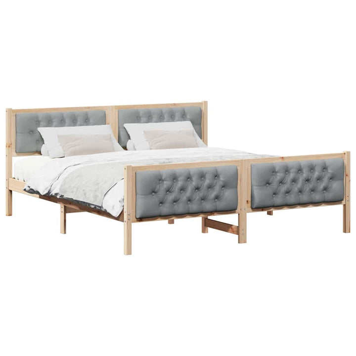 Sengestel med hovedgærde Lysegrå 180 x 200 cm Massiv fyrretræ