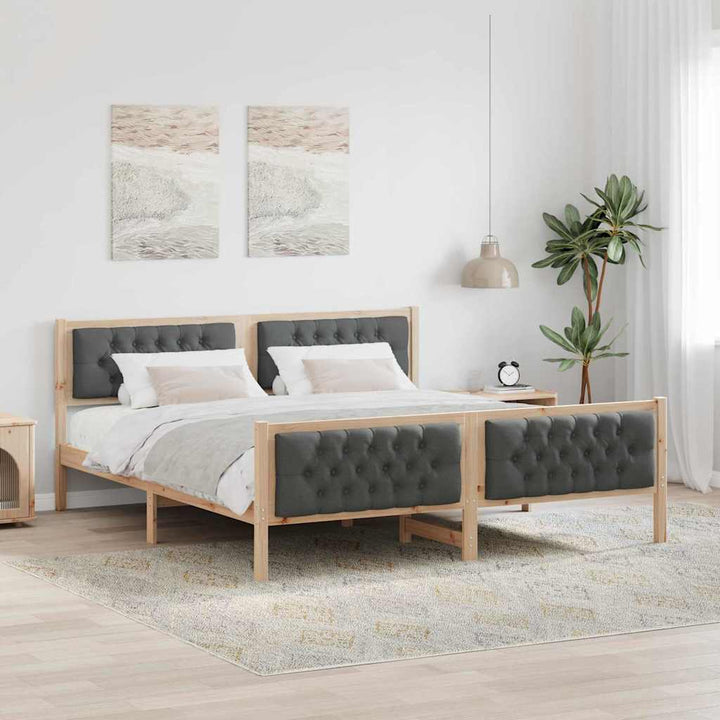 Sengestel med hovedgærde Mørkegrå 180 x 200 cm Massiv fyrretræ
