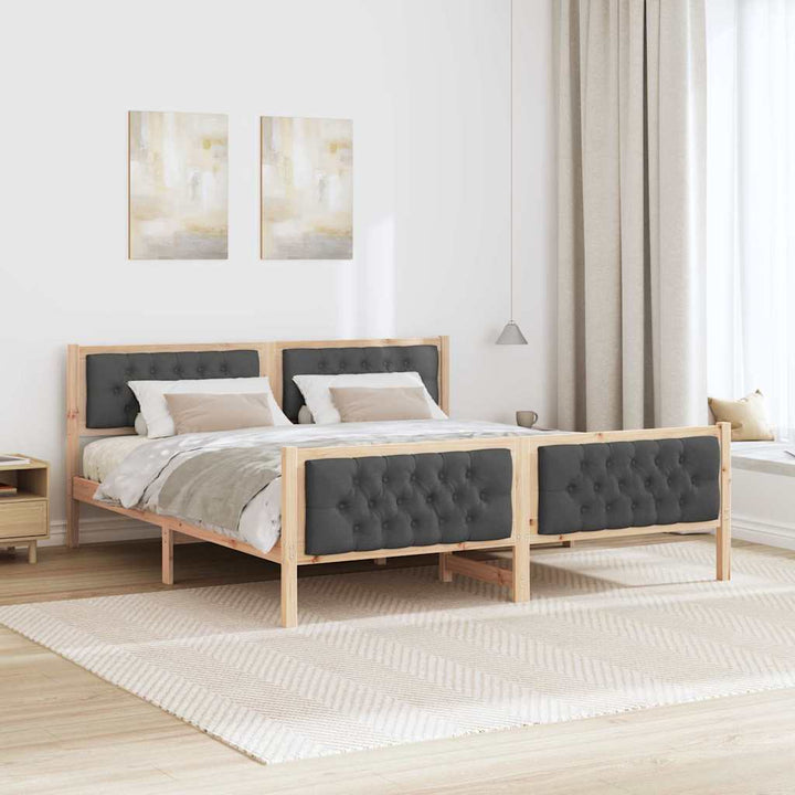 Sengestel med hovedgærde Mørkegrå 180 x 200 cm Massiv fyrretræ