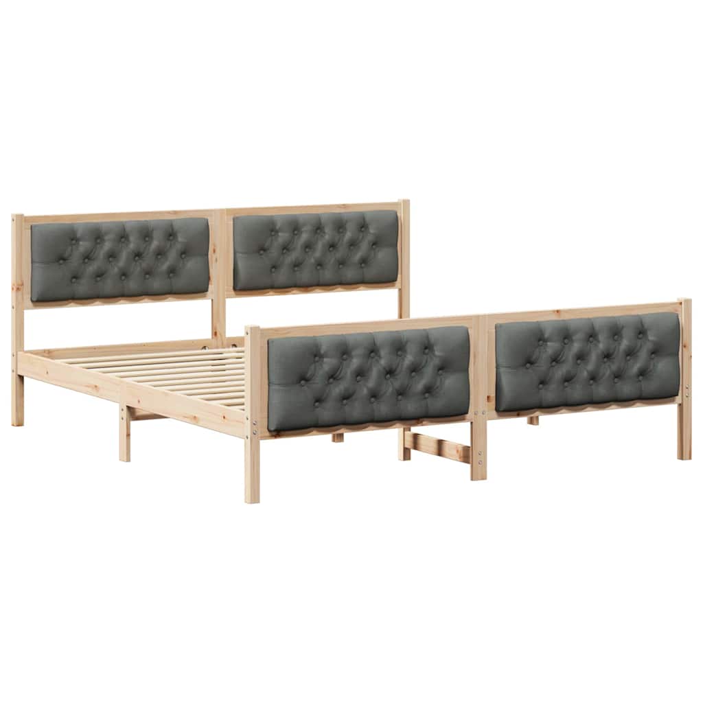 Sengestel med hovedgærde Mørkegrå 180 x 200 cm Massiv fyrretræ