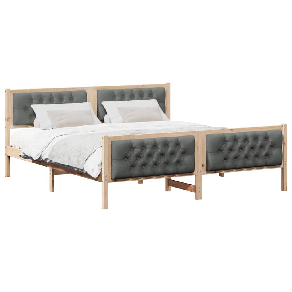 Sengestel med hovedgærde Mørkegrå 180 x 200 cm Massiv fyrretræ