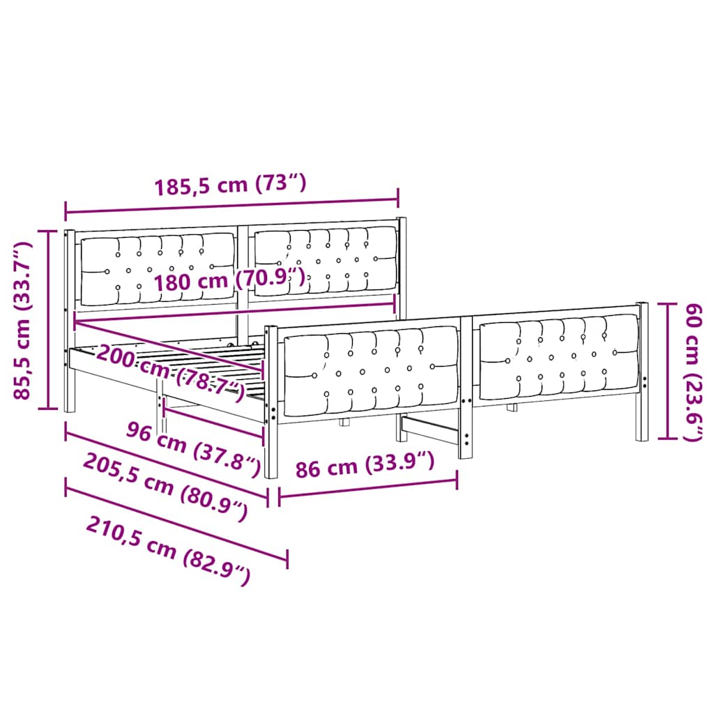 Sengestel med hovedgærde Mørkegrå 180 x 200 cm Massiv fyrretræ