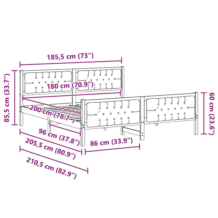 Sengestel med hovedgærde Mørkegrå 180 x 200 cm Massiv fyrretræ