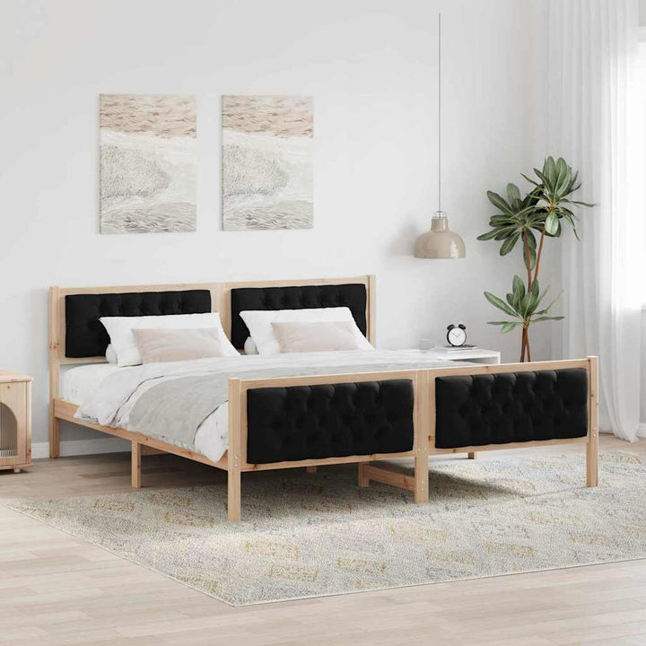 Sengestel med hovedgærde Sort 180 x 200 cm Massiv fyrretræ