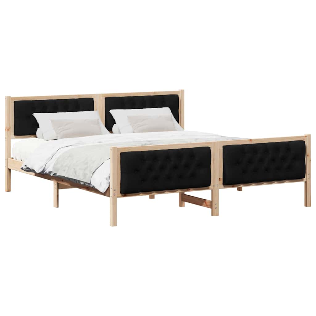 Sengestel med hovedgærde Sort 180 x 200 cm Massiv fyrretræ