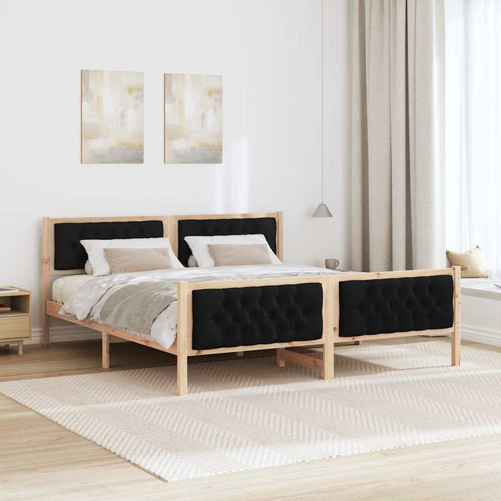 Sengestel med hovedgærde Sort 160 x 200 cm Massiv fyrretræ