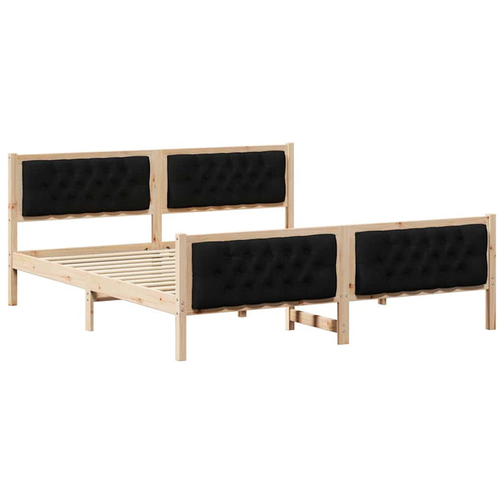 Sengestel med hovedgærde Sort 160 x 200 cm Massiv fyrretræ