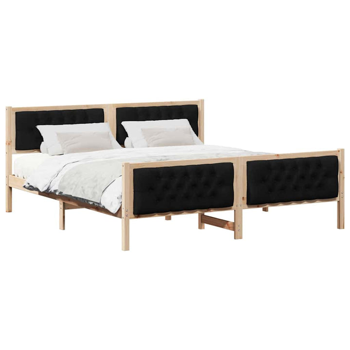 Sengestel med hovedgærde Sort 160 x 200 cm Massiv fyrretræ