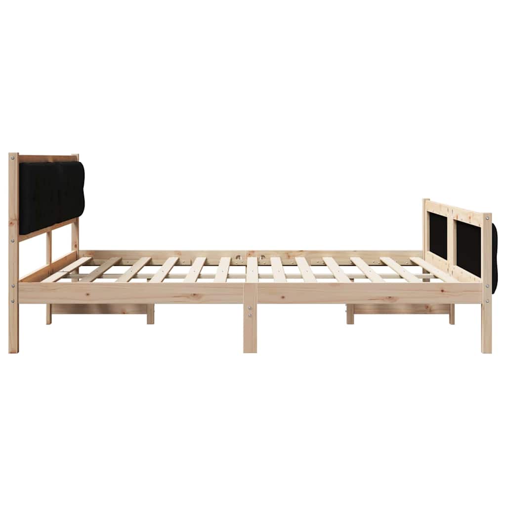 Sengestel med hovedgærde Sort 160 x 200 cm Massiv fyrretræ