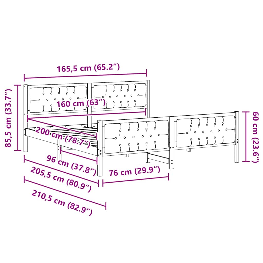 Sengestel med hovedgærde Sort 160 x 200 cm Massiv fyrretræ