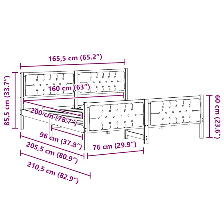 Sengestel med hovedgærde Sort 160 x 200 cm Massiv fyrretræ