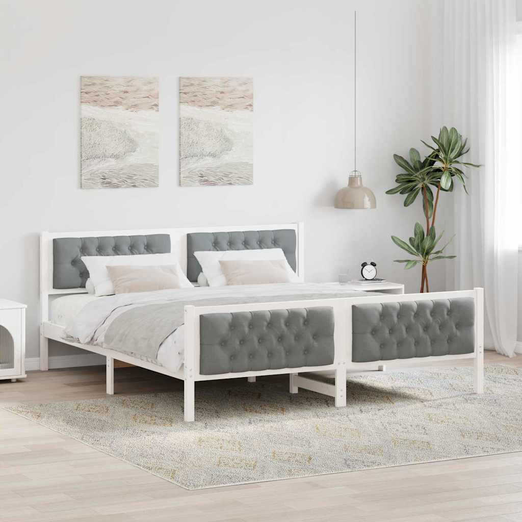 Sengestel med hovedgærde Lysegrå 160 x 200 cm Massiv fyrretræ