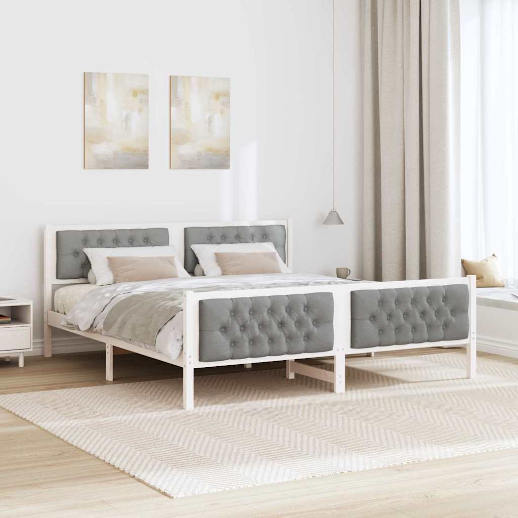 Sengestel med hovedgærde Lysegrå 160 x 200 cm Massiv fyrretræ