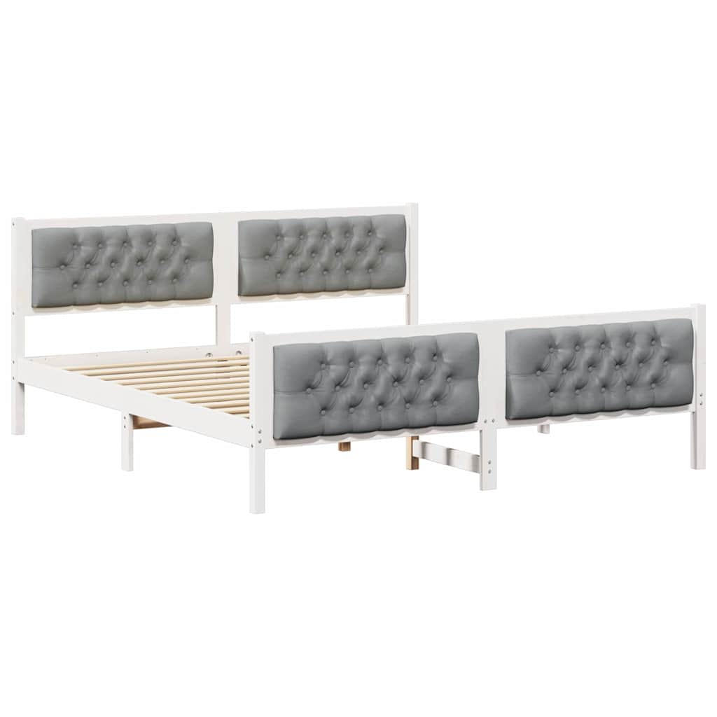 Sengestel med hovedgærde Lysegrå 160 x 200 cm Massiv fyrretræ