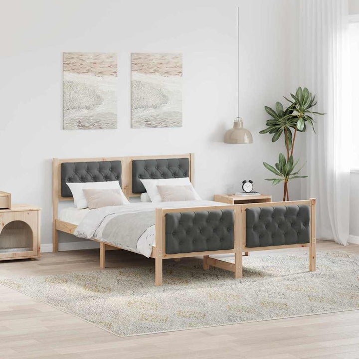 Sengestel med hovedgærde Mørkegrå 150 x 200 cm Massiv fyrretræ