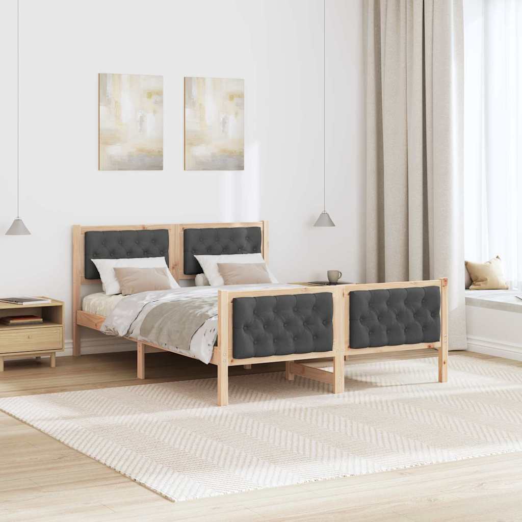 Sengestel med hovedgærde Mørkegrå 150 x 200 cm Massiv fyrretræ