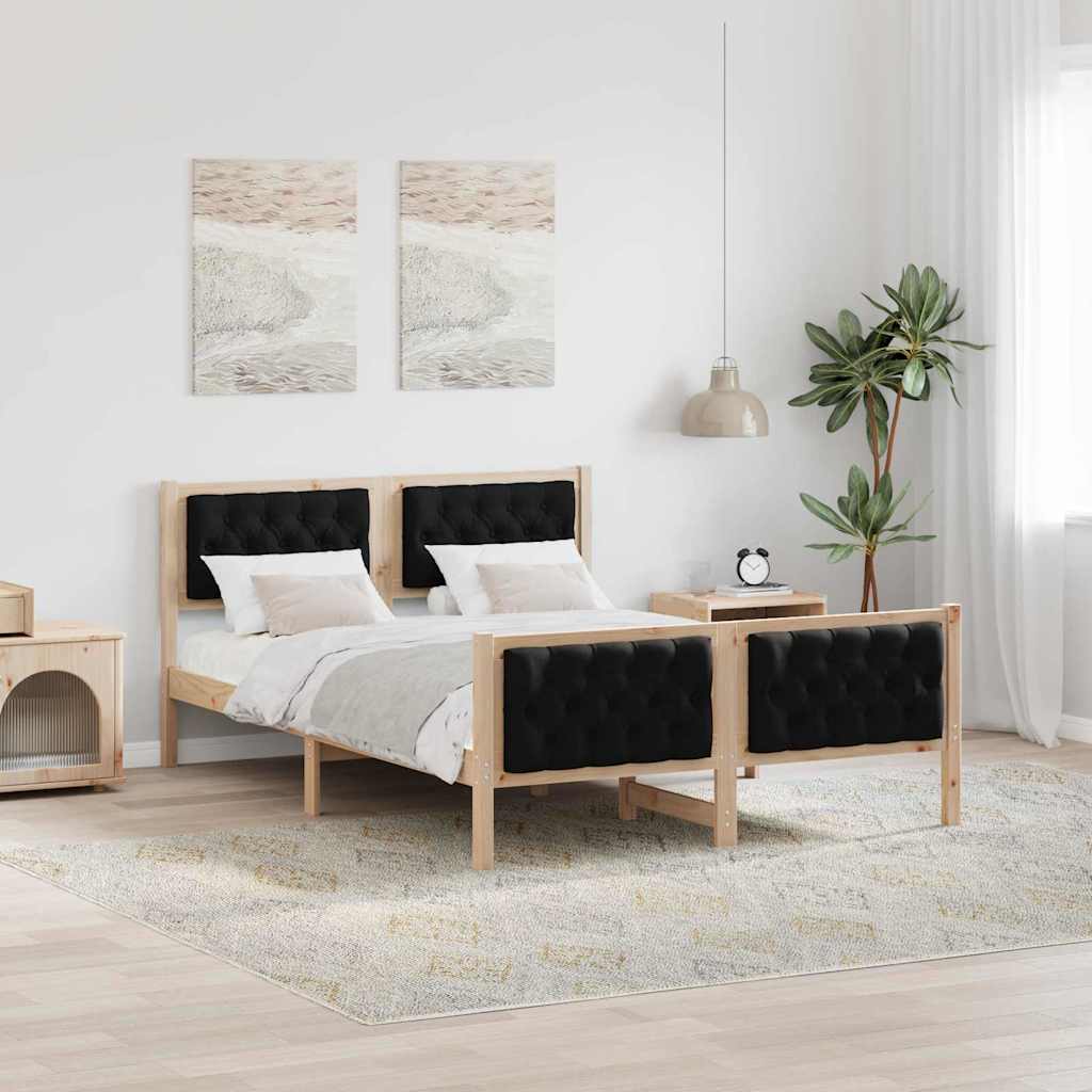 Sengestel med hovedgærde Sort 150 x 200 cm Massiv fyrretræ