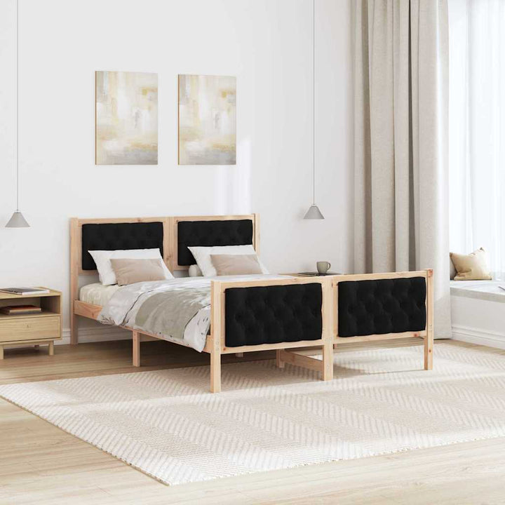 Sengestel med hovedgærde Sort 150 x 200 cm Massiv fyrretræ
