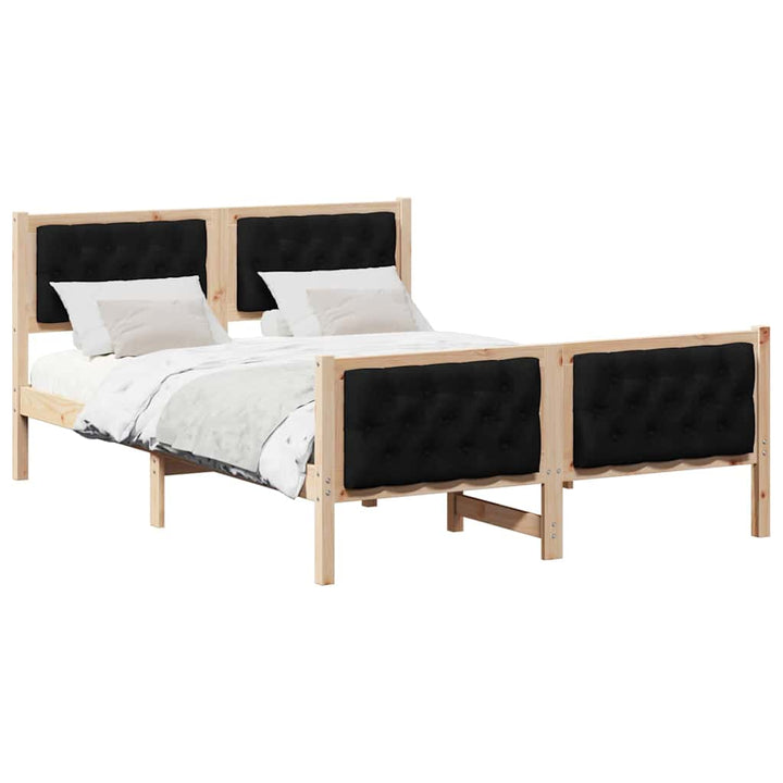 Sengestel med hovedgærde Sort 150 x 200 cm Massiv fyrretræ