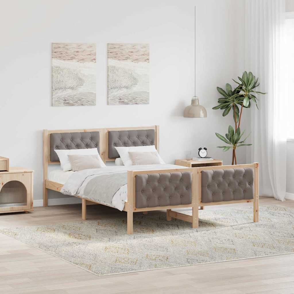 Sengestel med hovedgærde Gråbrun 150 x 200 cm Massiv fyrretræ