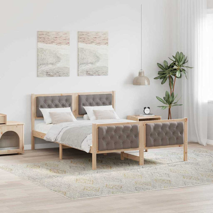 Sengestel med hovedgærde Gråbrun 150 x 200 cm Massiv fyrretræ