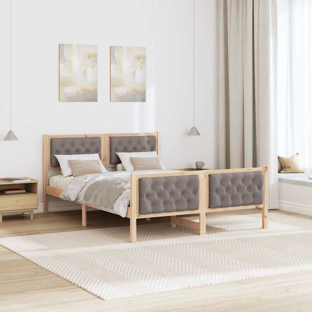 Sengestel med hovedgærde Gråbrun 150 x 200 cm Massiv fyrretræ
