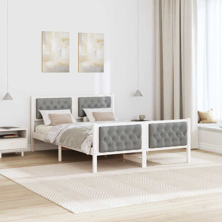Sengestel med hovedgærde Lysegrå 150 x 200 cm Massiv fyrretræ