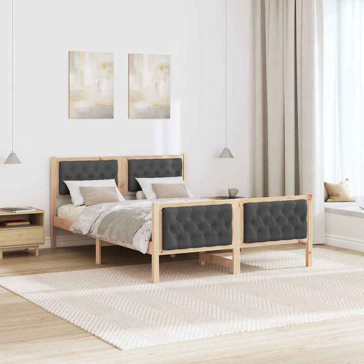 Sengestel med hovedgærde Mørkegrå 140 x 200 cm Massiv fyrretræ