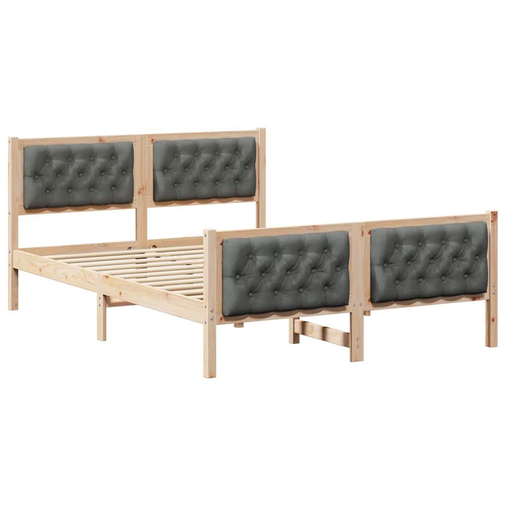 Sengestel med hovedgærde Mørkegrå 140 x 200 cm Massiv fyrretræ