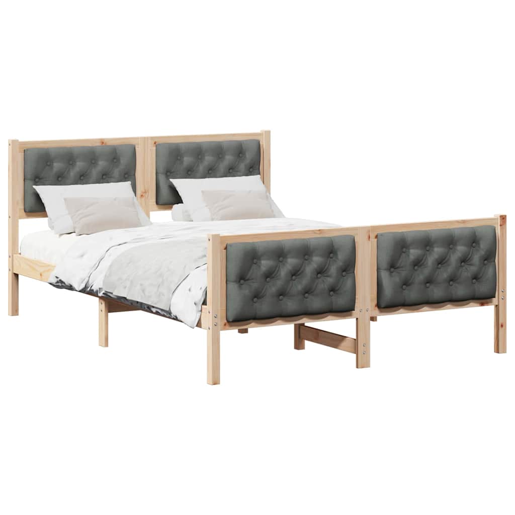 Sengestel med hovedgærde Mørkegrå 140 x 200 cm Massiv fyrretræ