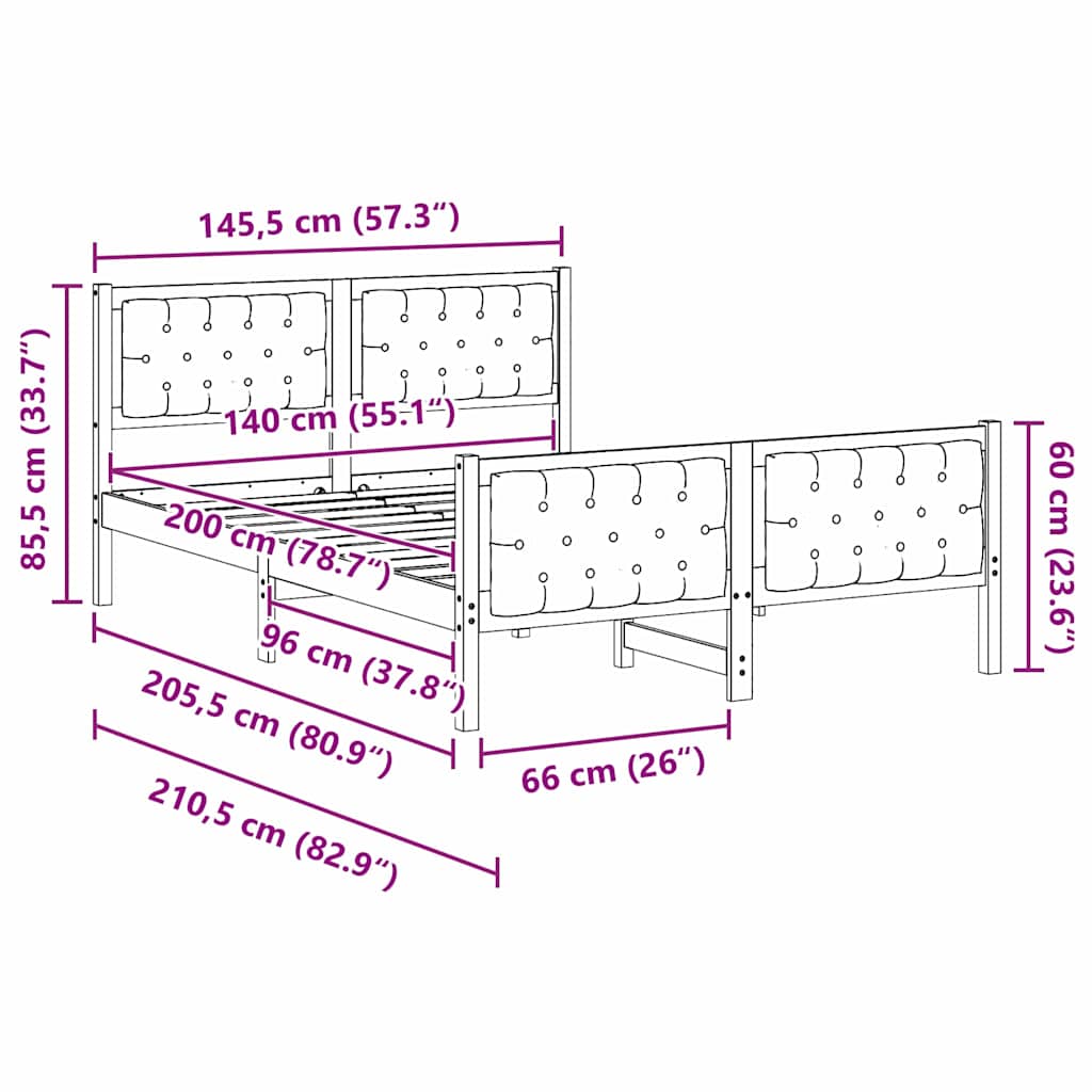 Sengestel med hovedgærde Mørkegrå 140 x 200 cm Massiv fyrretræ