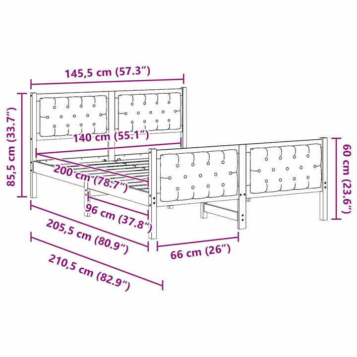 Sengestel med hovedgærde Mørkegrå 140 x 200 cm Massiv fyrretræ