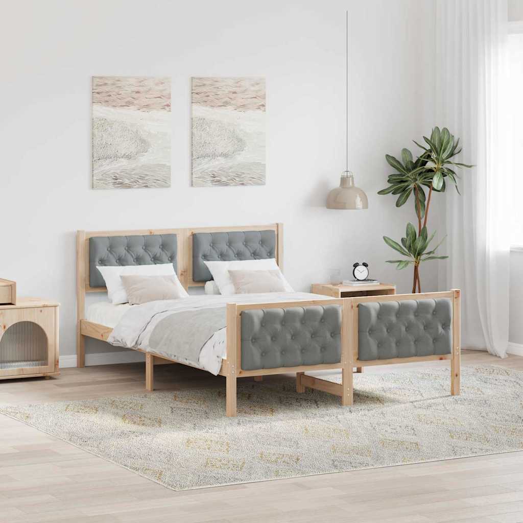 Sengestel med hovedgærde Lysegrå 140 x 190 cm Massiv fyrretræ