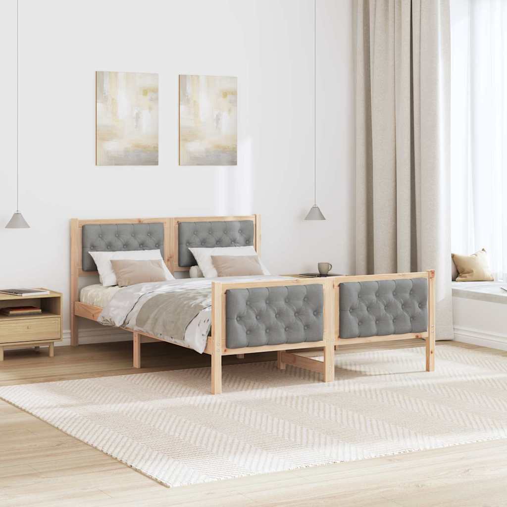 Sengestel med hovedgærde Lysegrå 140 x 190 cm Massiv fyrretræ