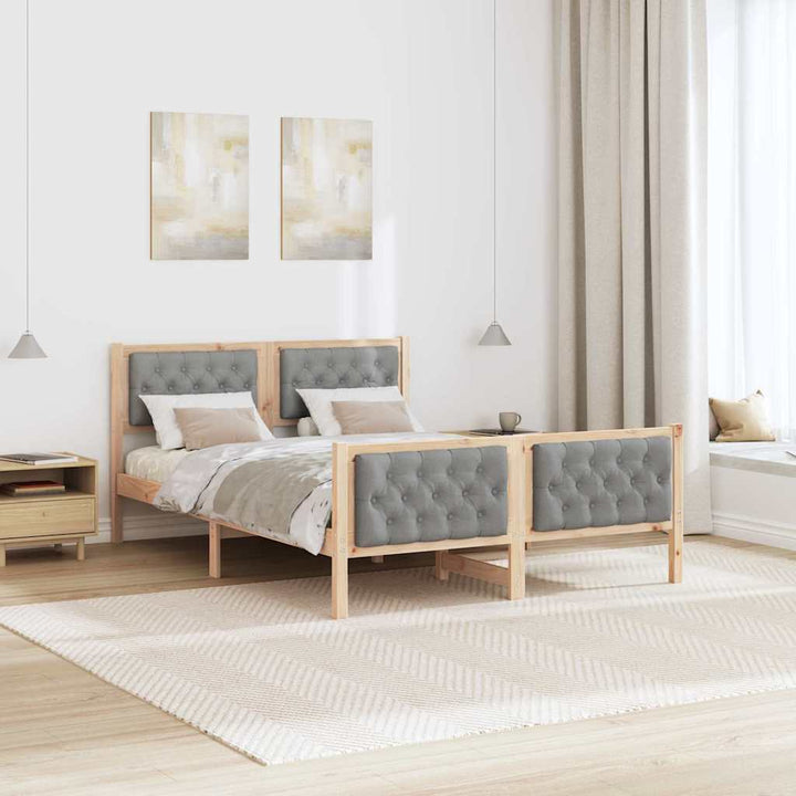 Sengestel med hovedgærde Lysegrå 140 x 190 cm Massiv fyrretræ