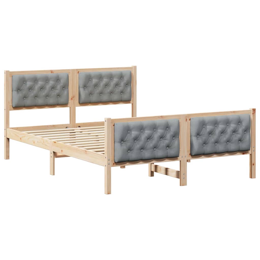 Sengestel med hovedgærde Lysegrå 140 x 190 cm Massiv fyrretræ